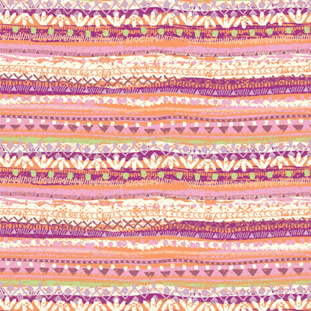 Patterned fabric with colorful stripes on a pink background