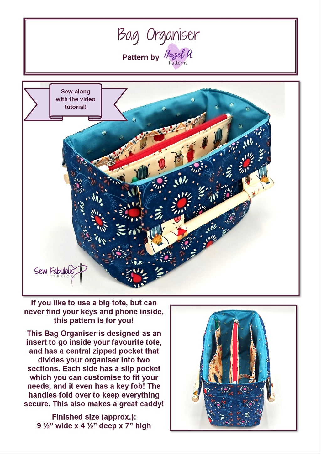 Bag organizer pattern with floral design 
