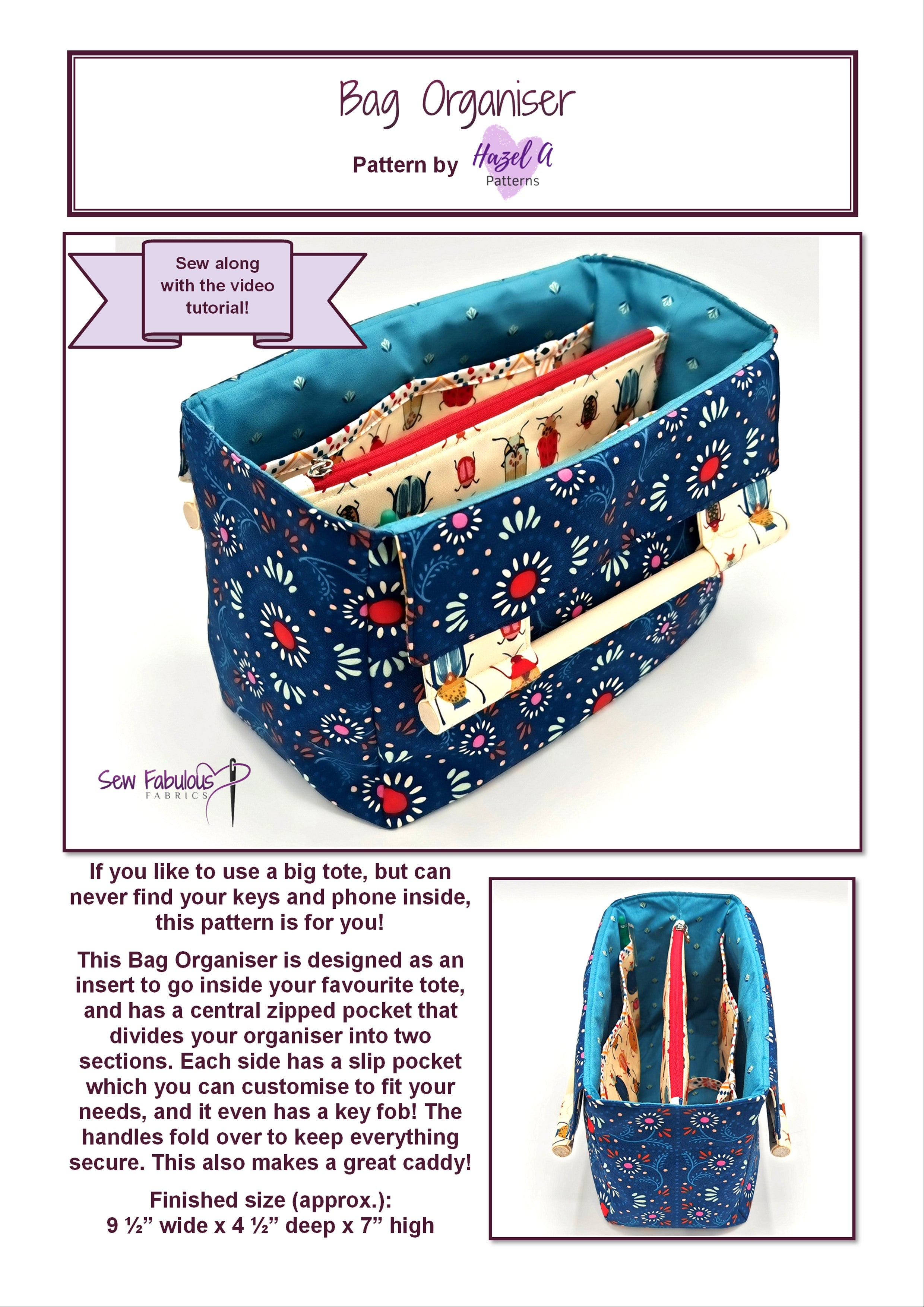 Bag organizer pattern with floral design 