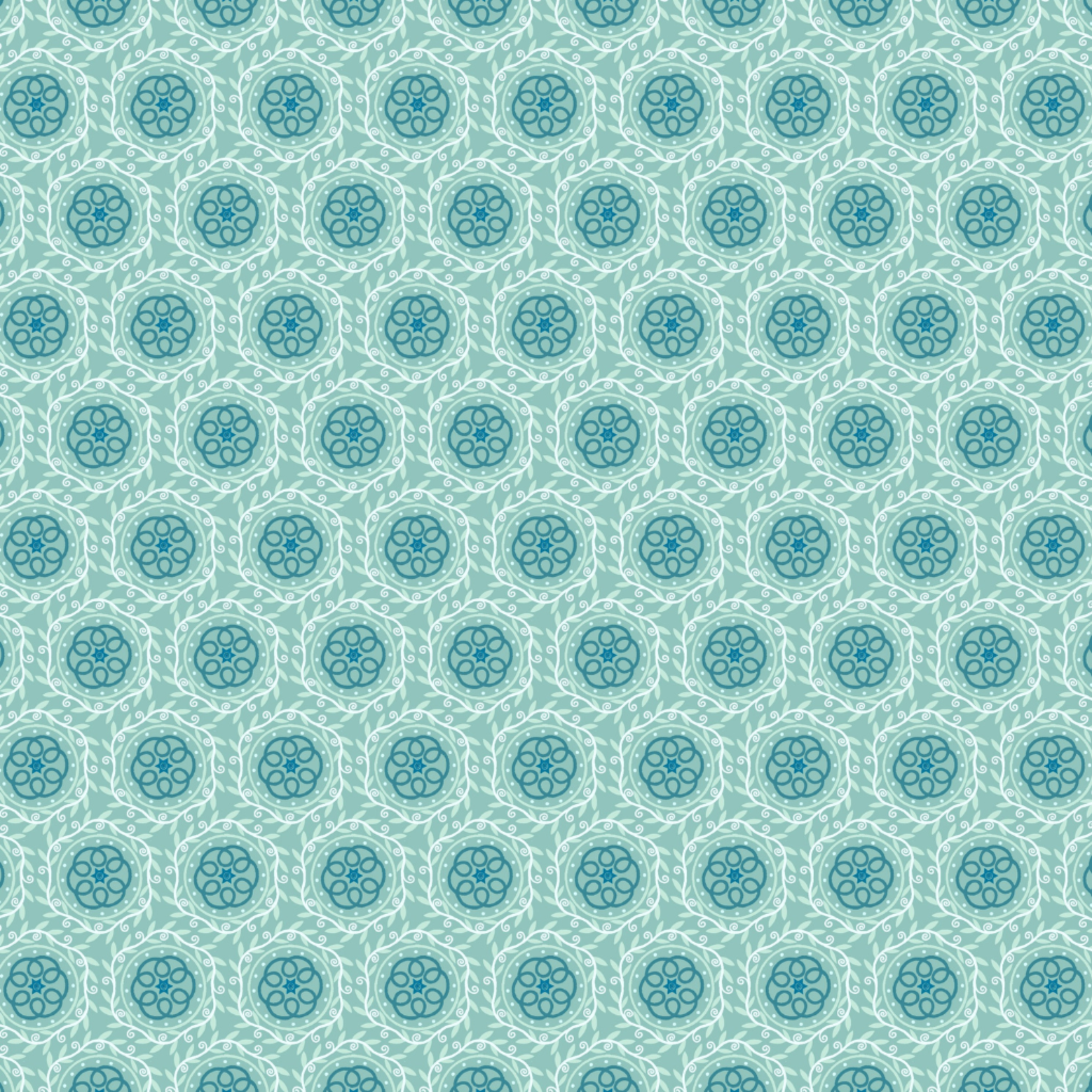 Light teal background with swirly shapes in dark teal 100% cotton fabric