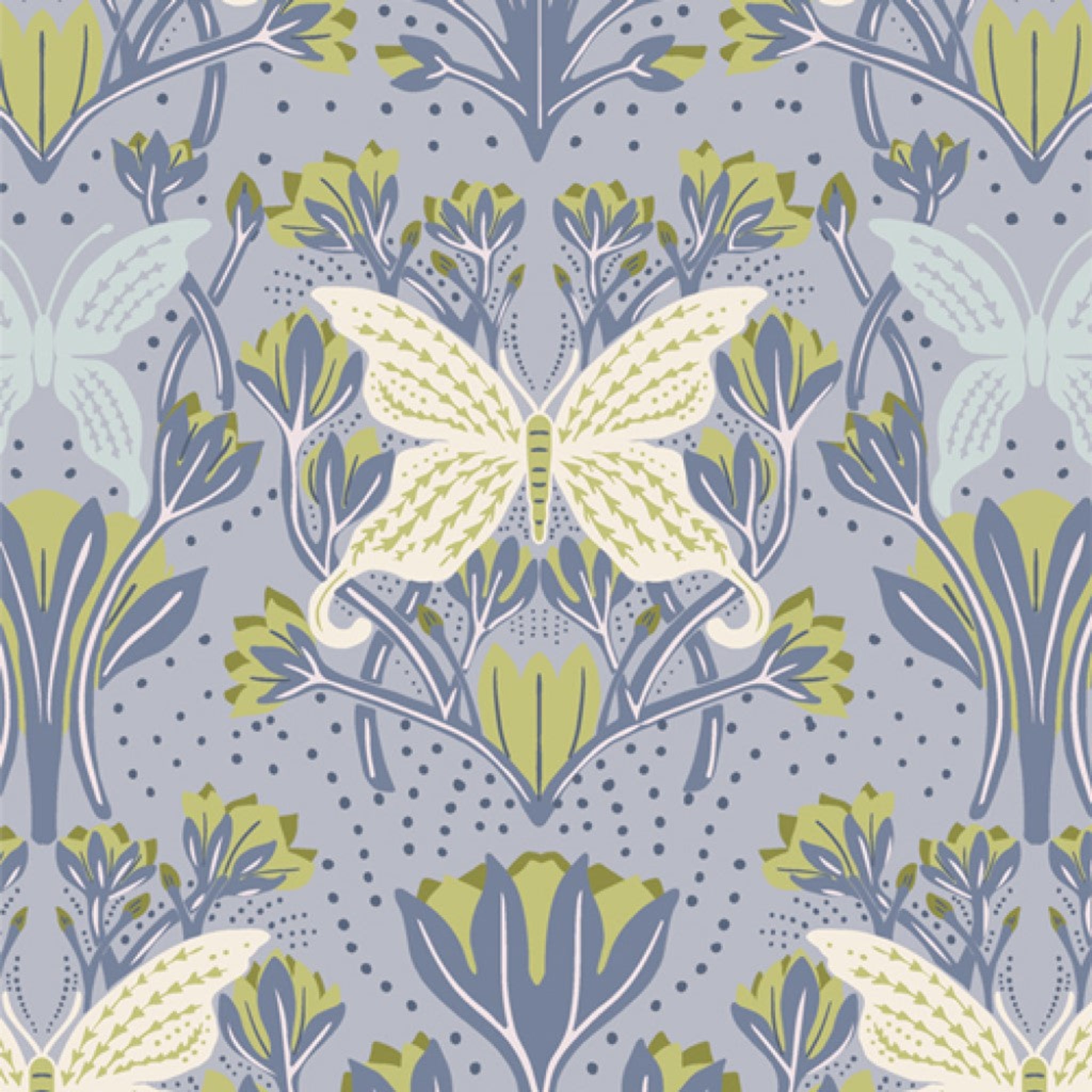 Butterfly and floral pattern on a blue background