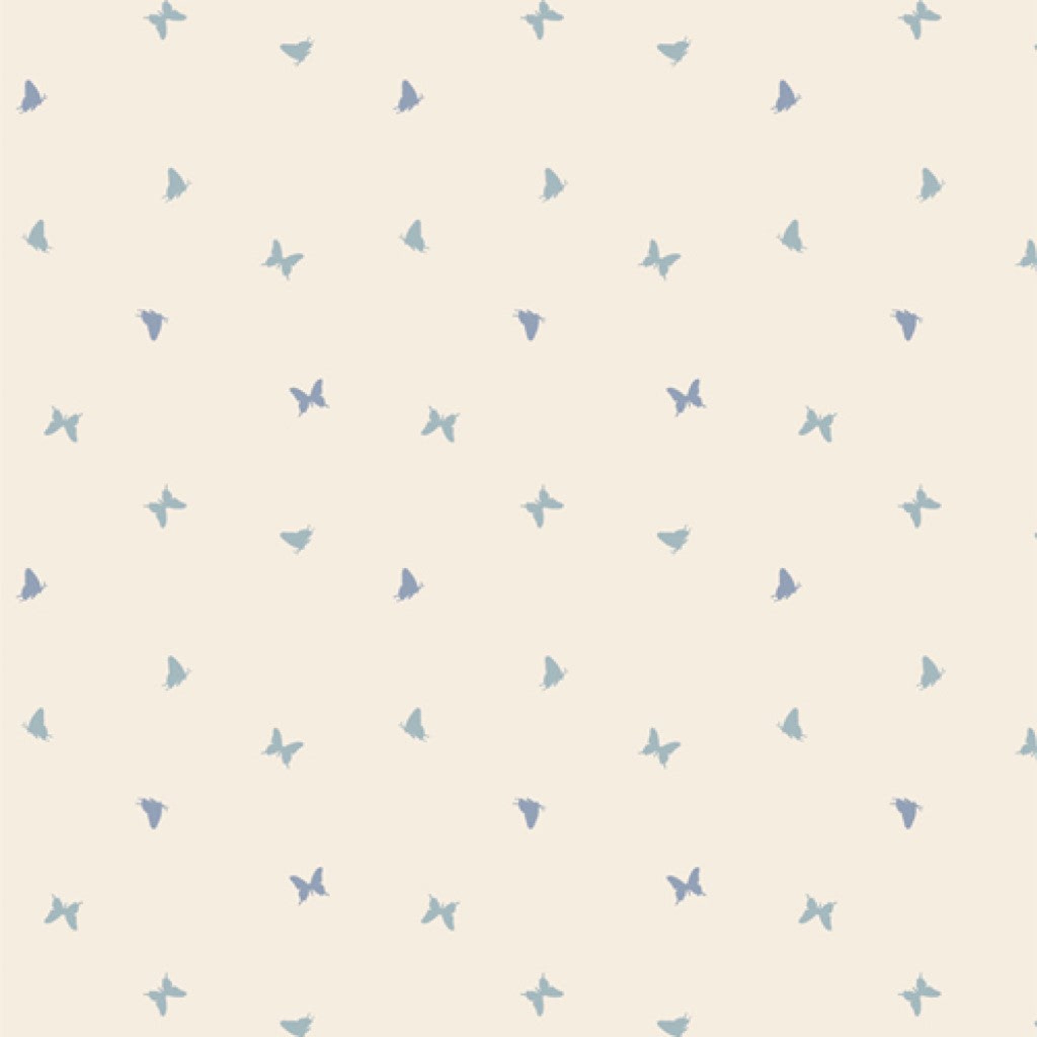 Pattern of small blue butterflies on a light beige background