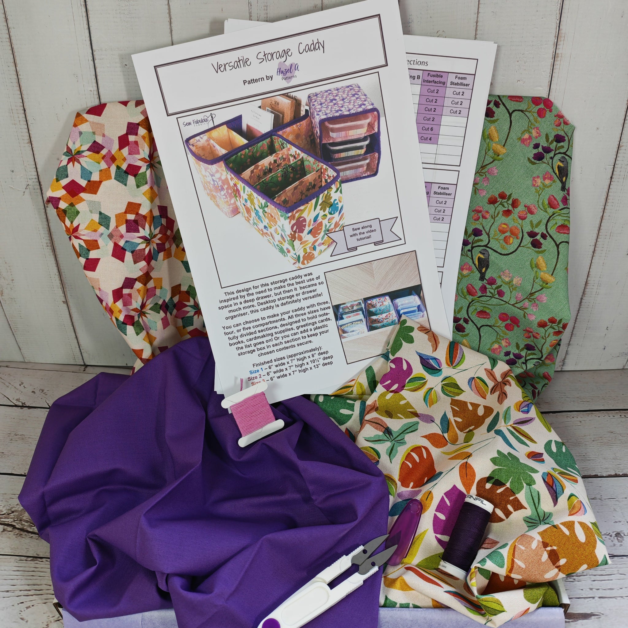 Bi-Monthly subscription box containing colourful 100% cotton fabric, haberdashery and a sewing pattern.