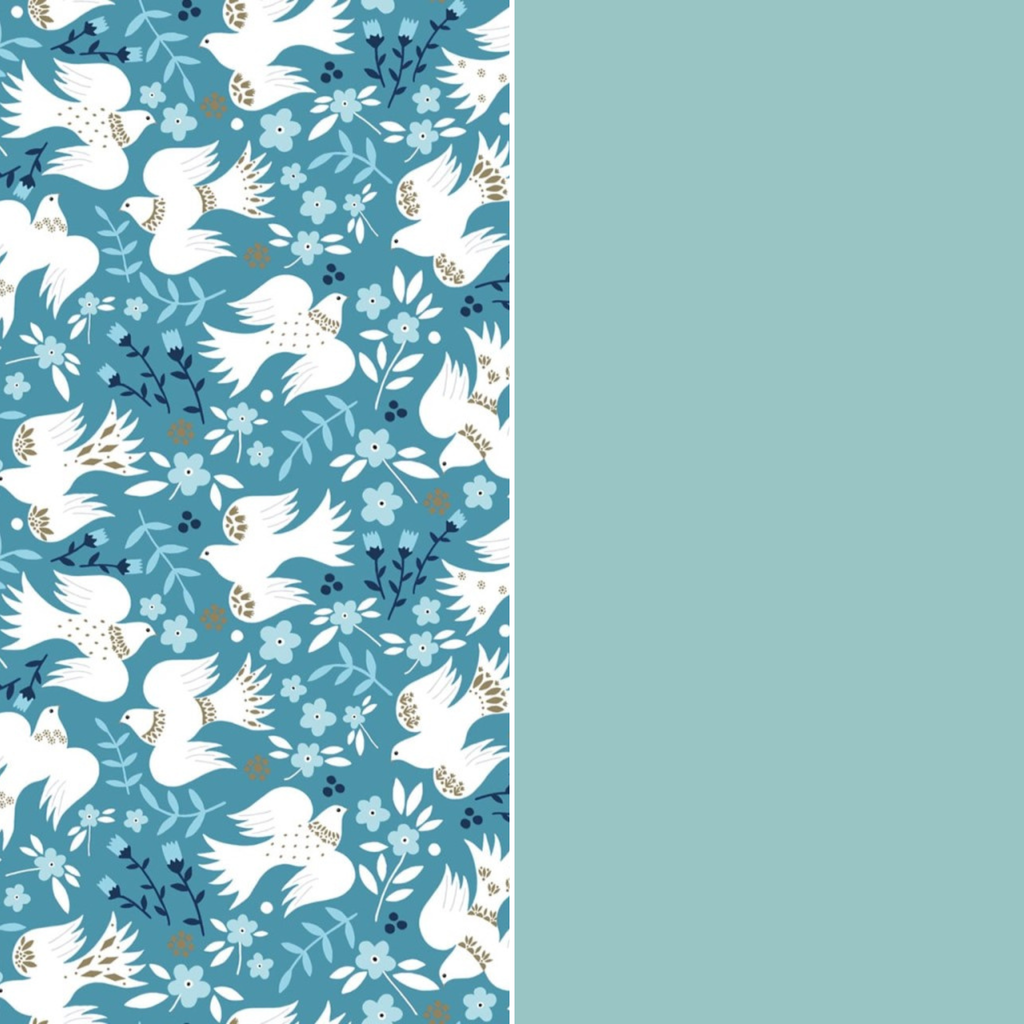 Pattern of white doves and flowers on a blue background