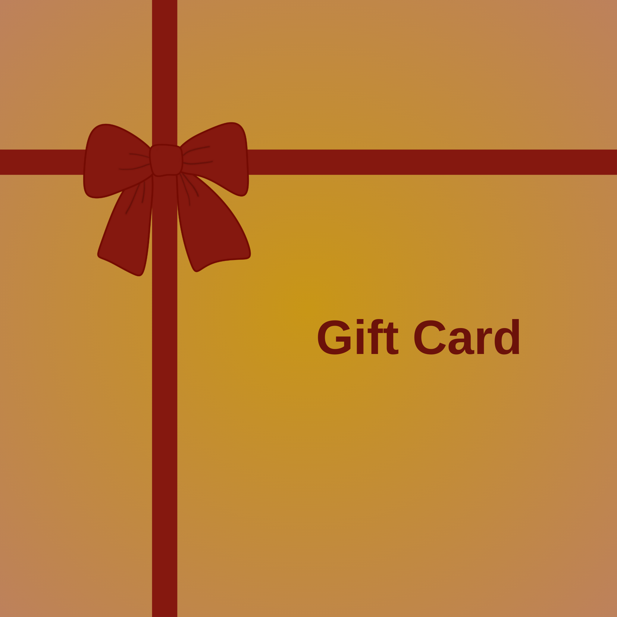 Gift card with a red ribbon and bow on an gold background