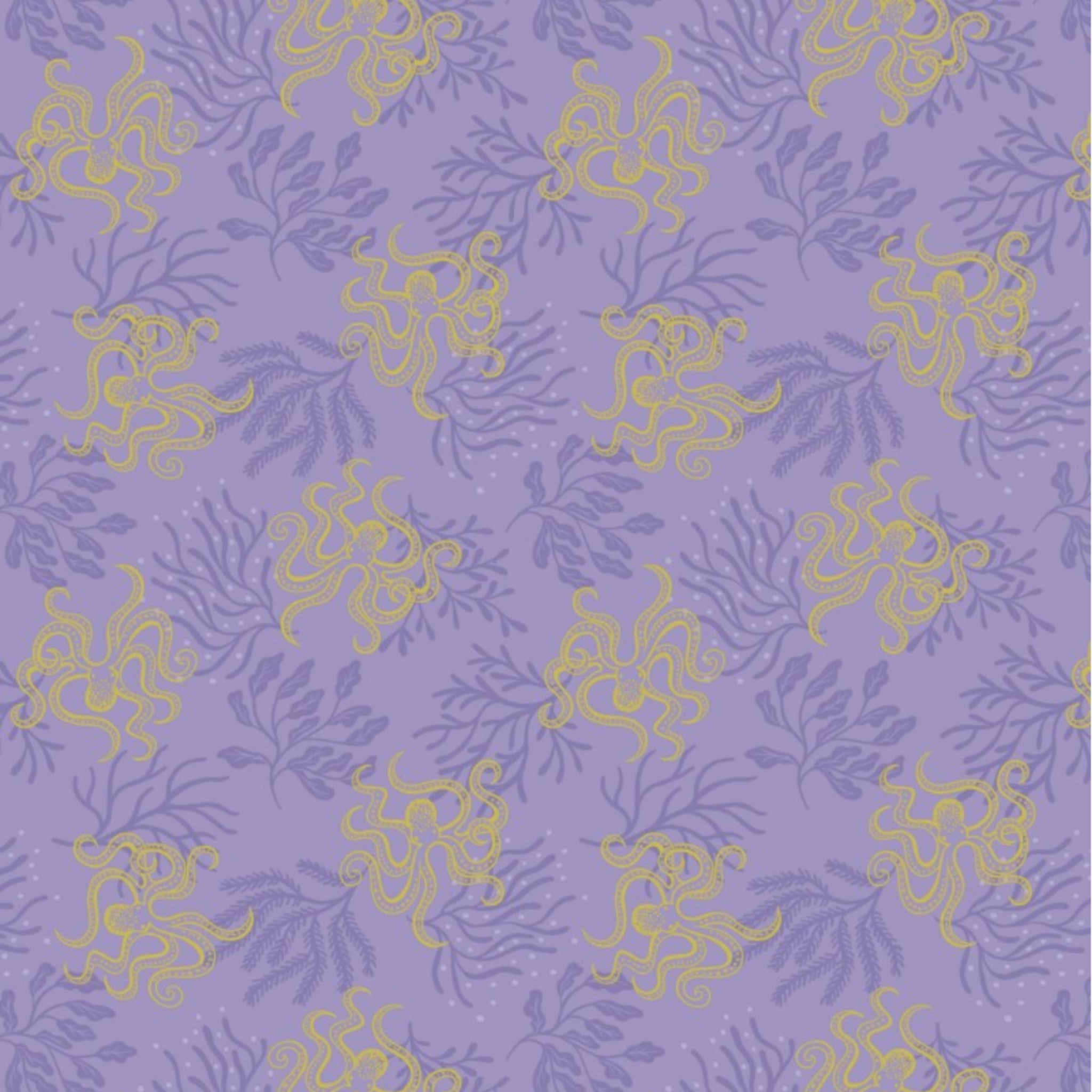 Decorative pattern with gold octopus designs on a purple background