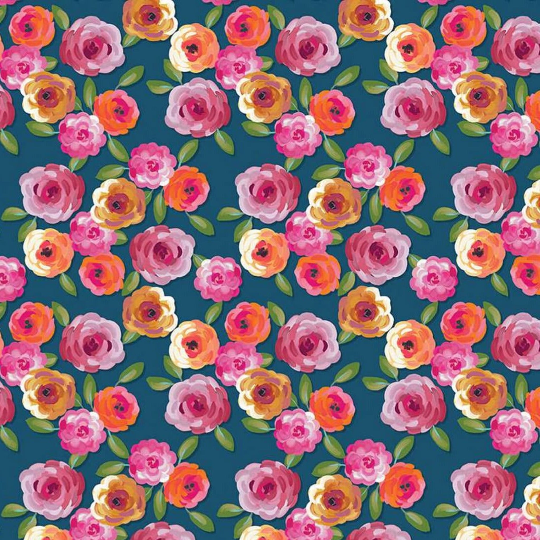 Pattern of colorful flowers on a blue background