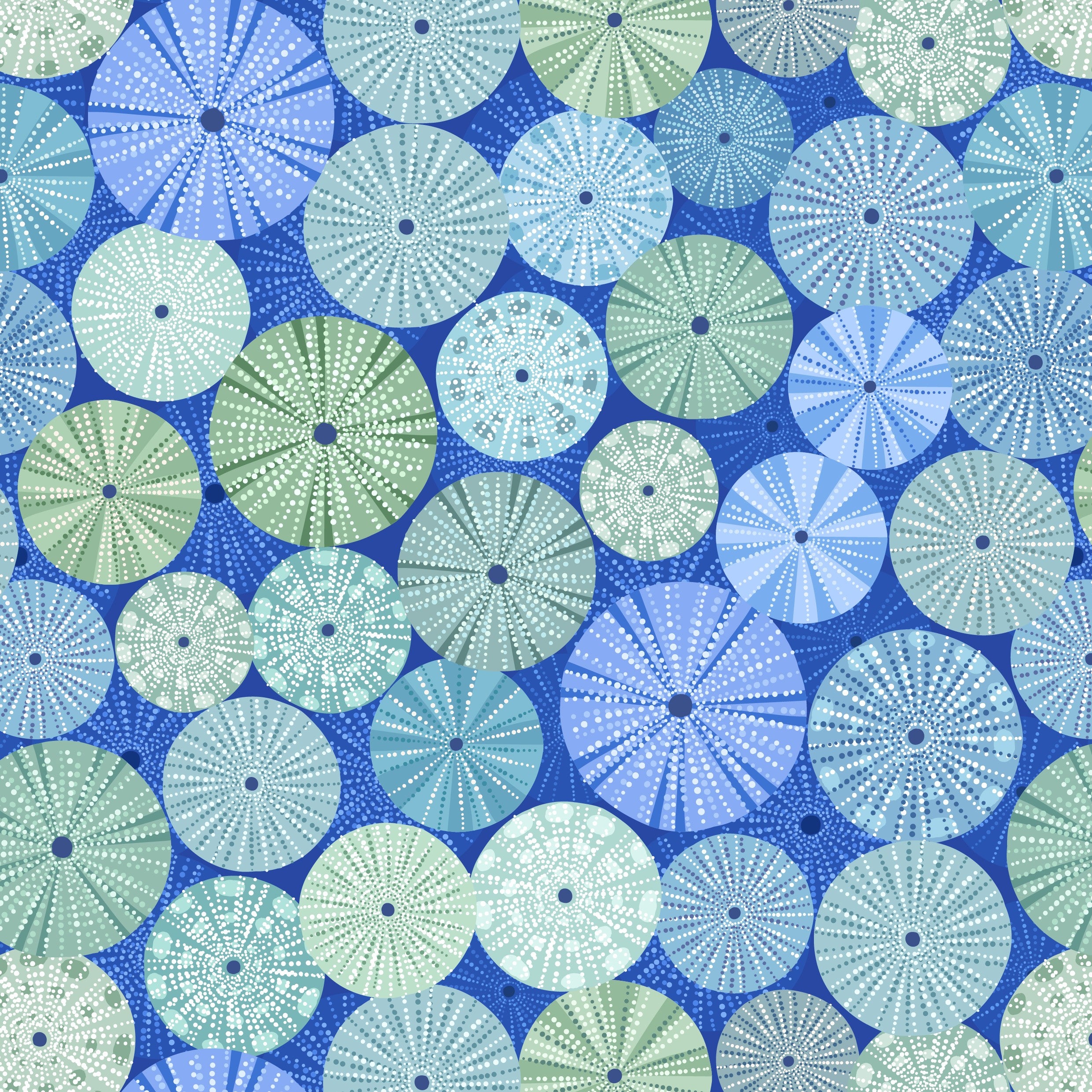 Pattern of blue and green circular shapes on a blue background