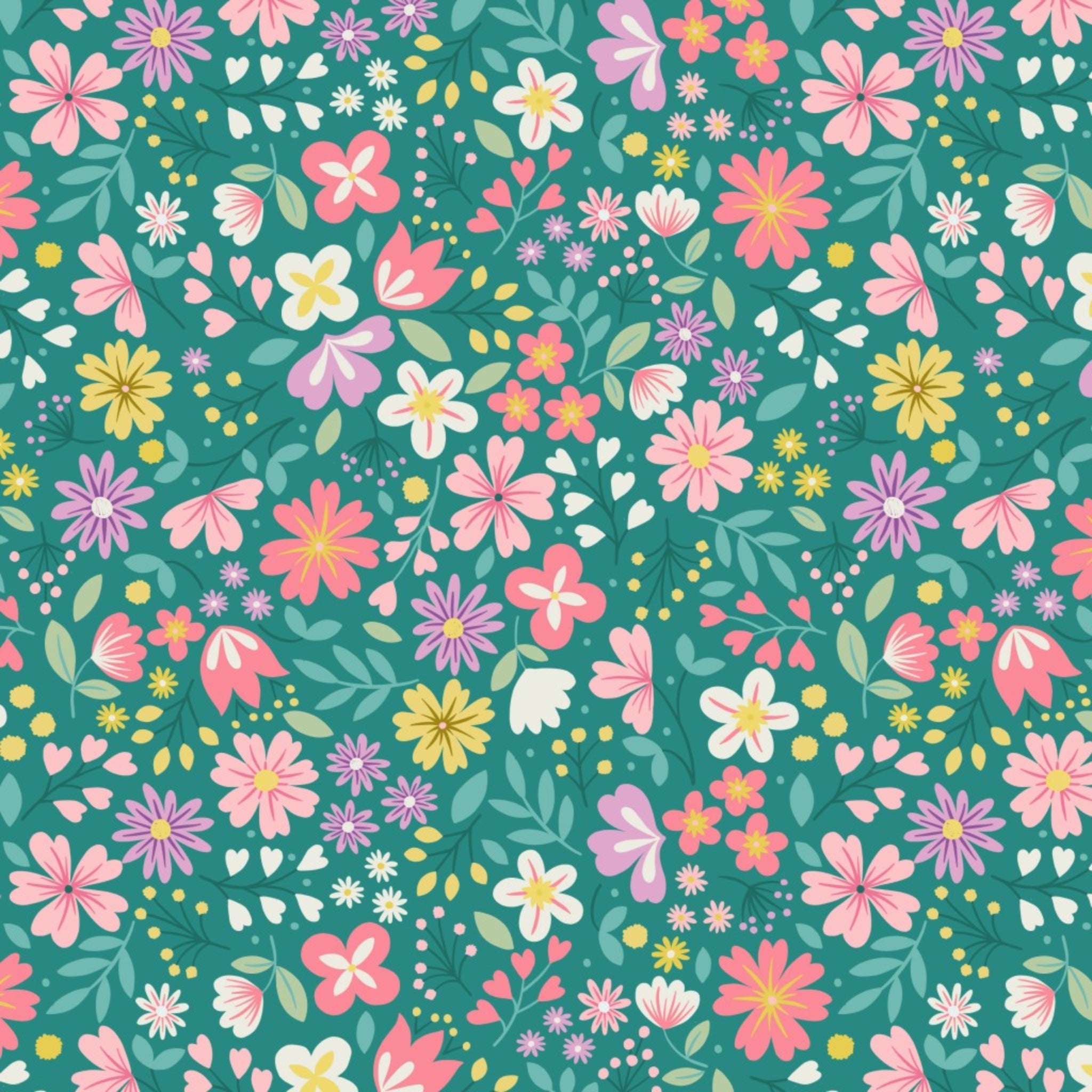 Colorful floral pattern on a teal background