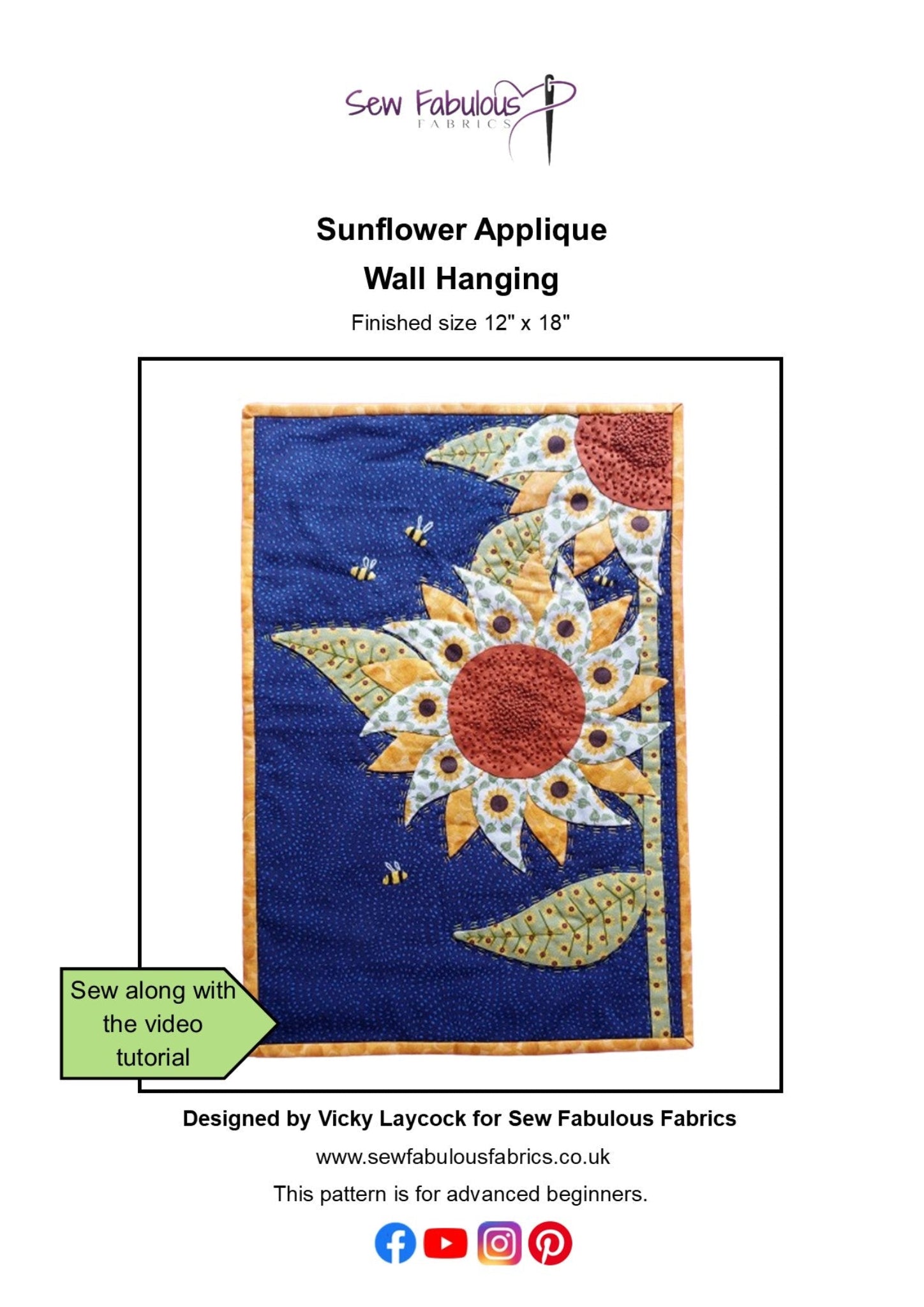 Pattern cover for 'Sunflower Applique Wall Hanging' by Sew Fabulous Fabrics.