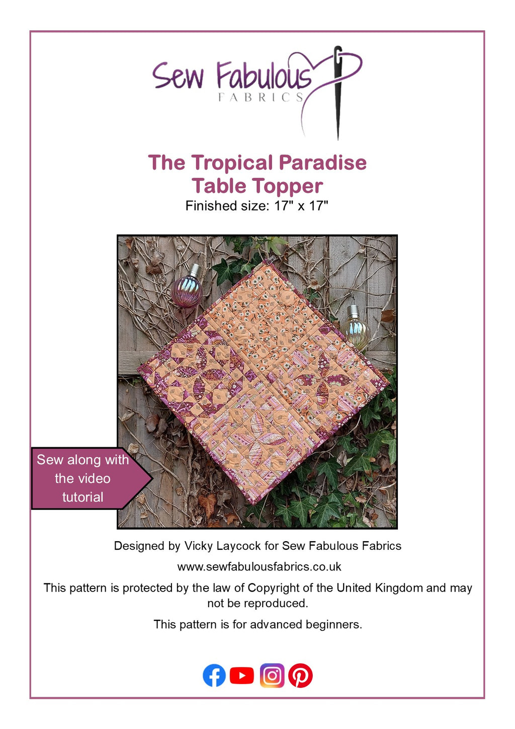 Tropical Paradise Table Topper Patchwork PDF Pattern