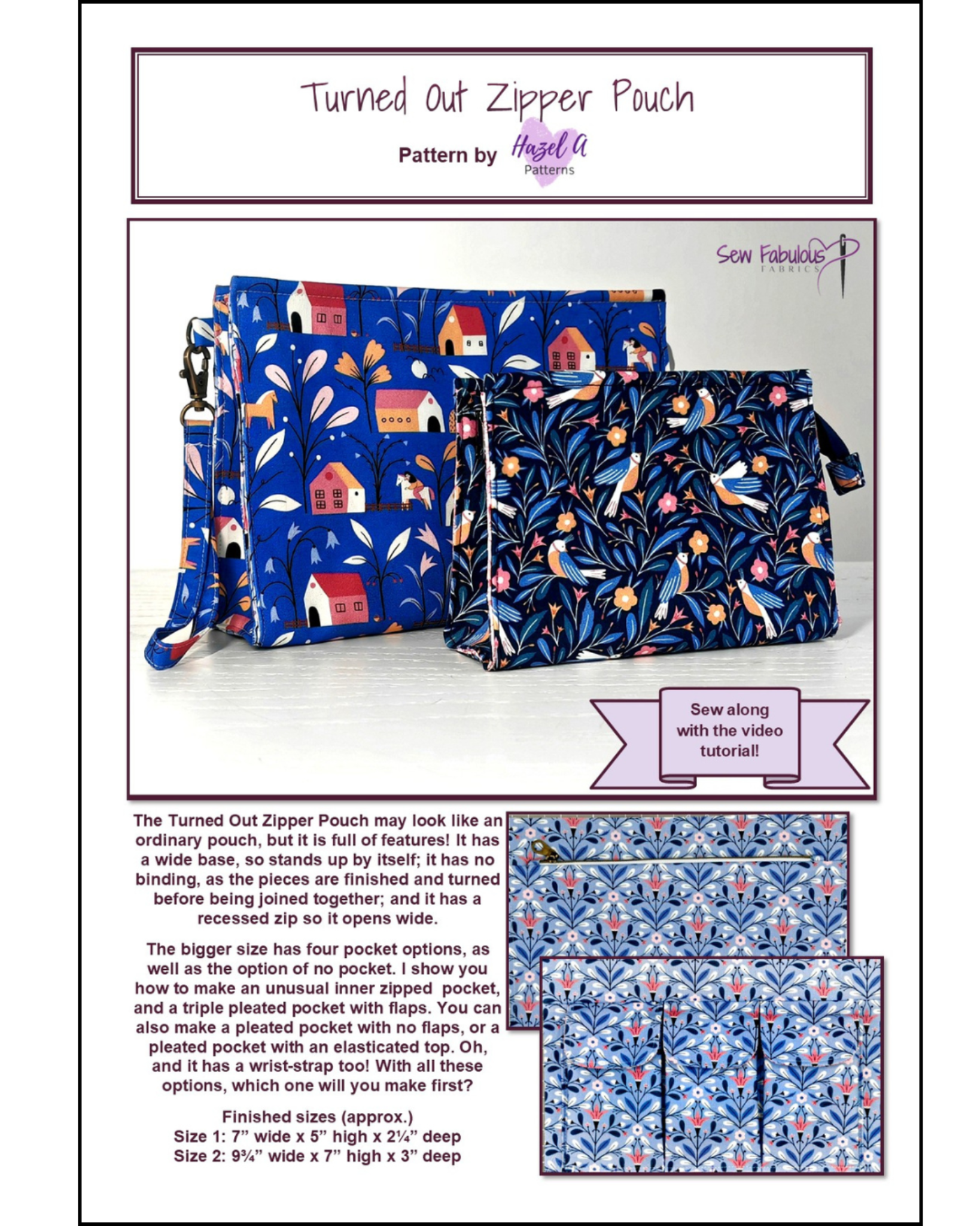 Printed Sewing Pattern - Turned Out Zipper Pouch