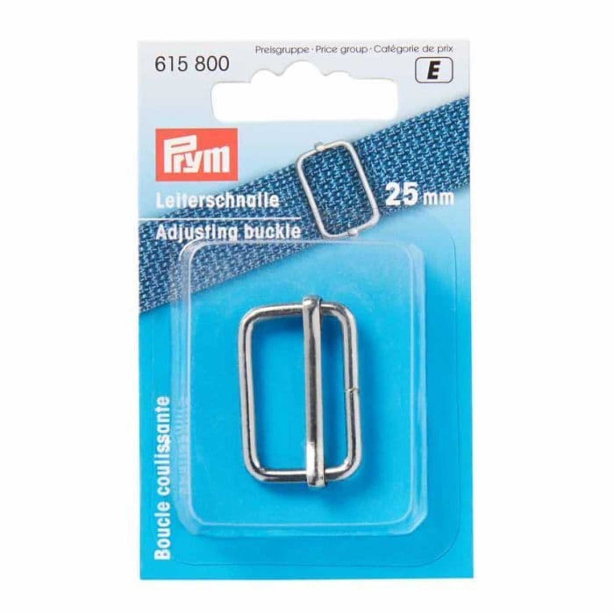 Adjusting buckle packaging with Prym logo on a white background
