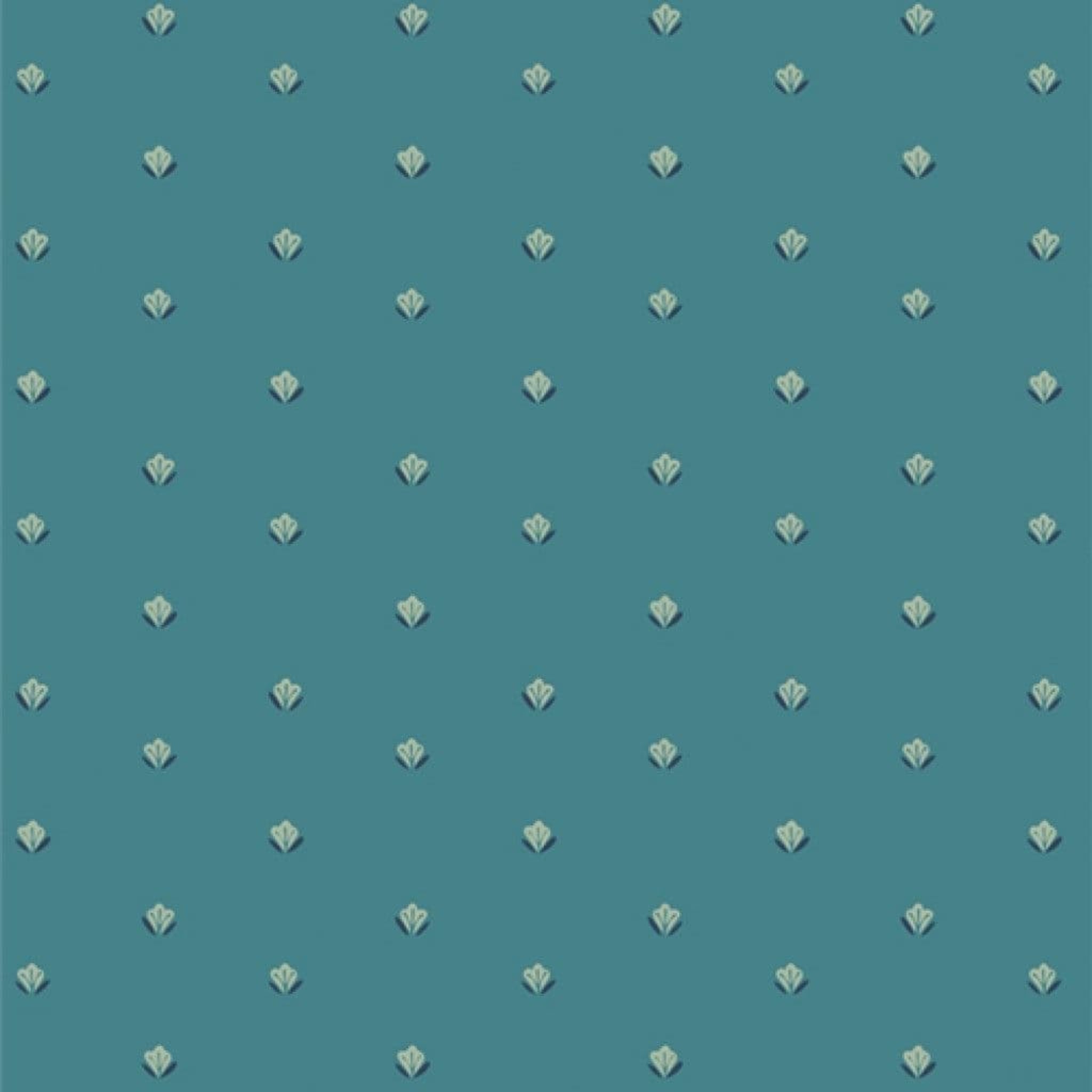 Teal background with small diamond floral pattern.