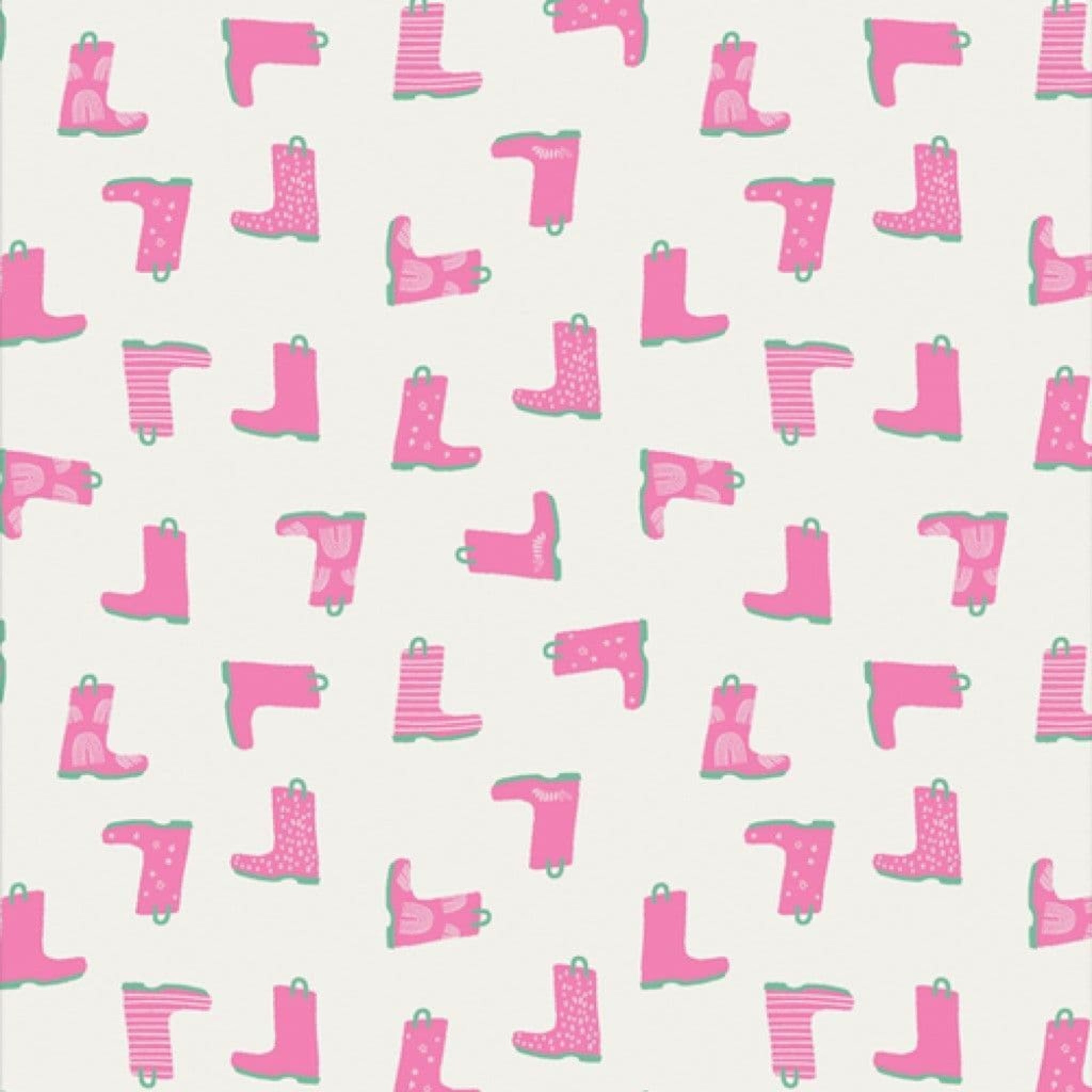 Pink welly boots on white background. 100% cotton fabric.