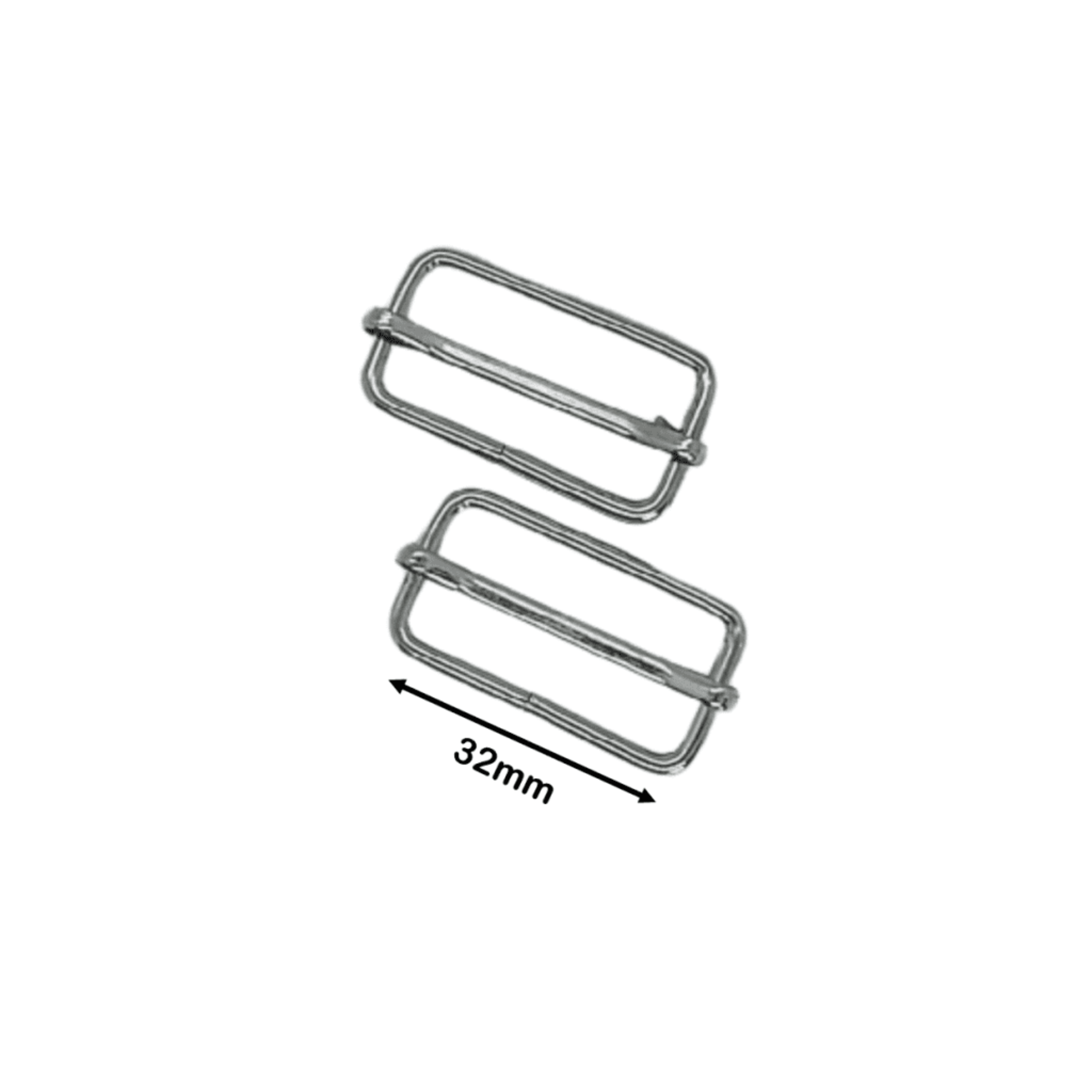 Two 32mm silver coloured metal bag sliders 