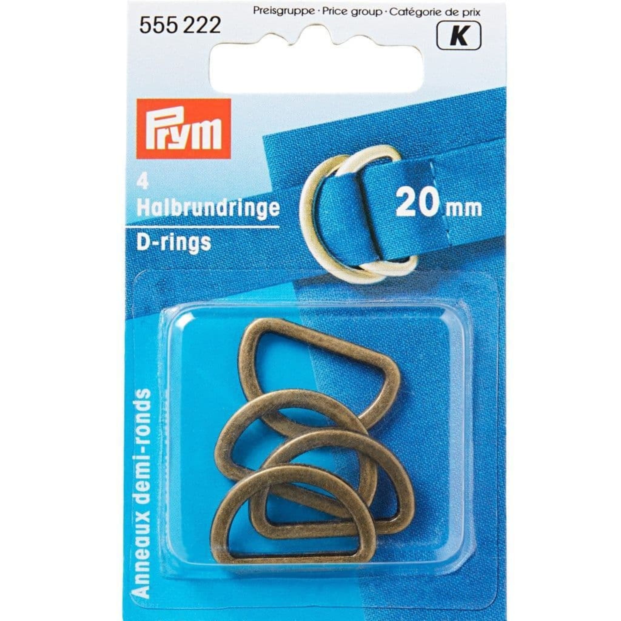 Prym antique brass D-rings, pack of 4.