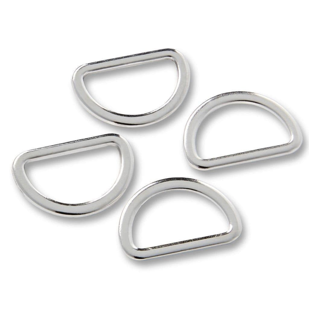 Four silver D-rings on a white background 20mm