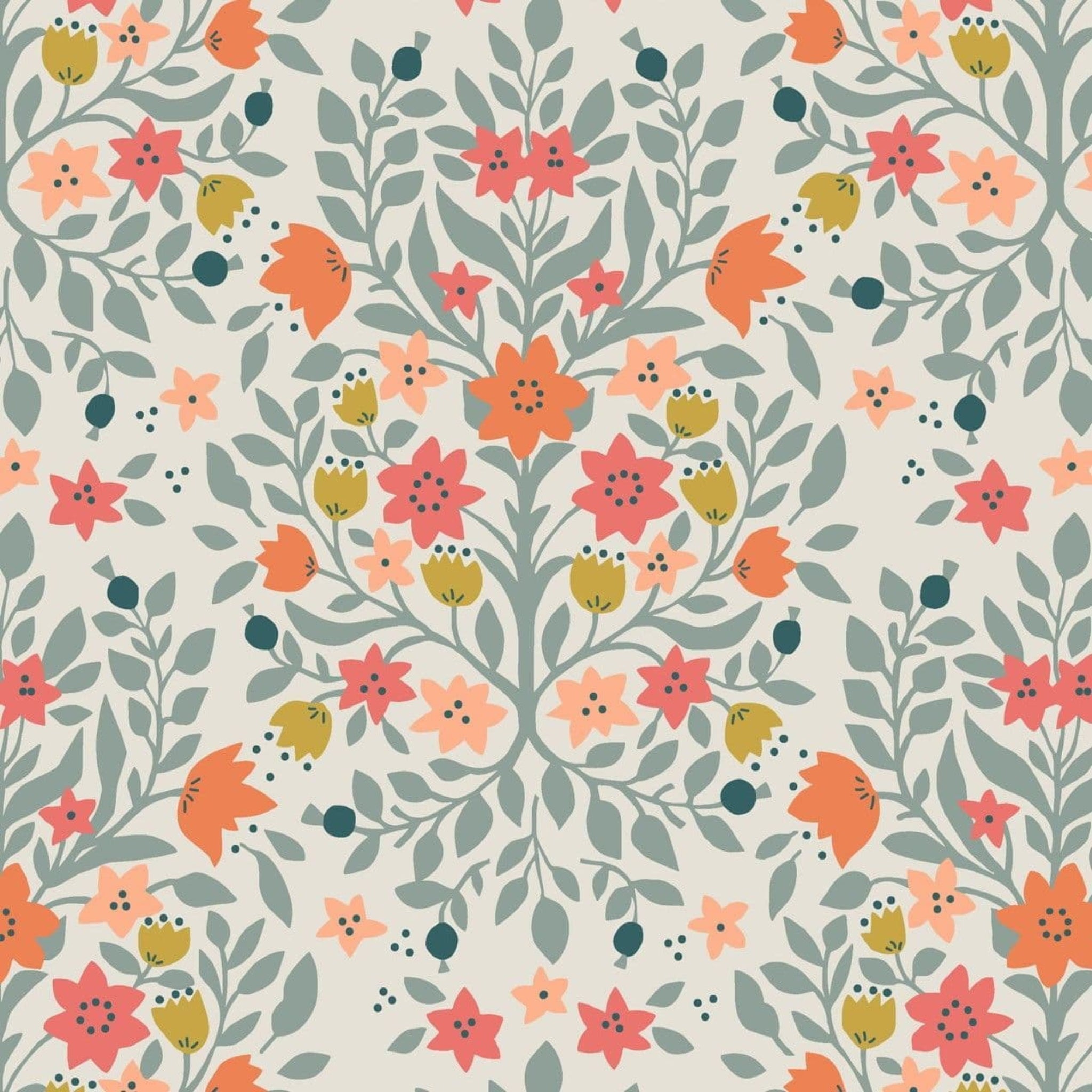 Lewis & Irene Folk Floral - Damask Cream - 100% Cotton Fabric