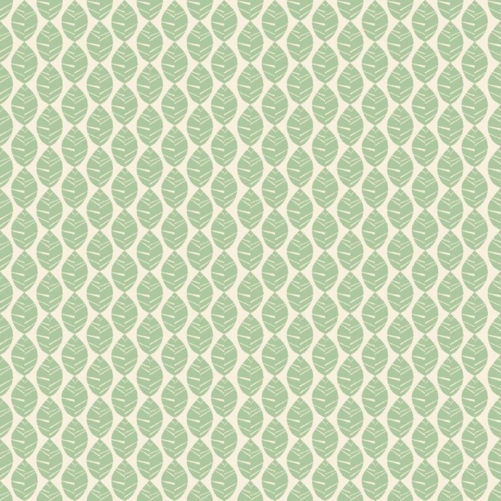 Pattern of green leaves on a beige background. 100 cotton fabric.