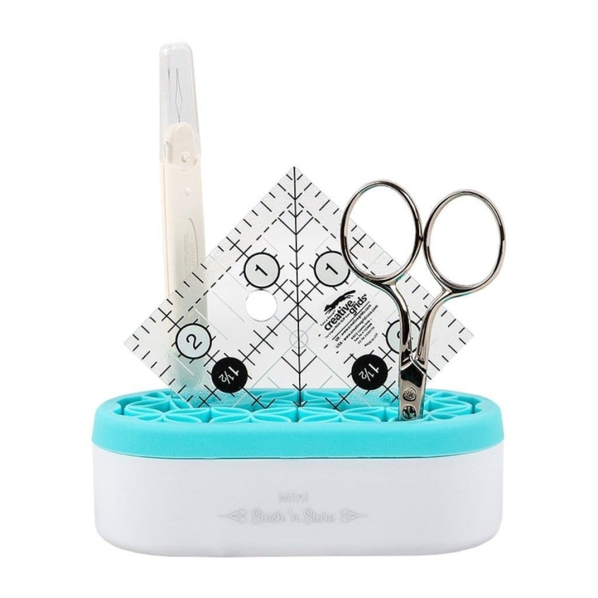 storage system for sewing tools in aqua