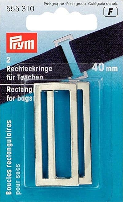 Two silver metal rectangular bag clips for bags and pockets, 40 mm size.
