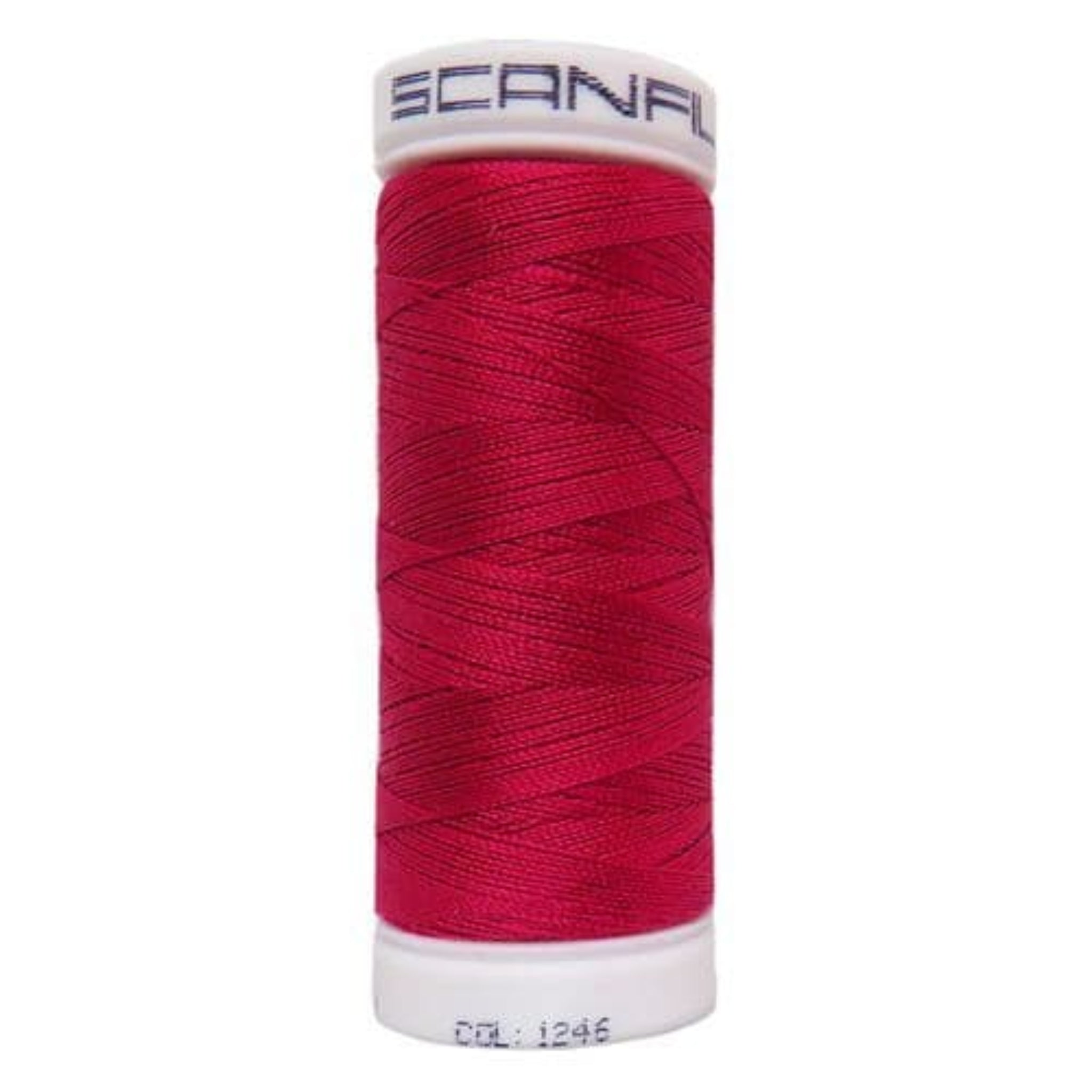 Red spool of thread with 'SCANFIL' branding 