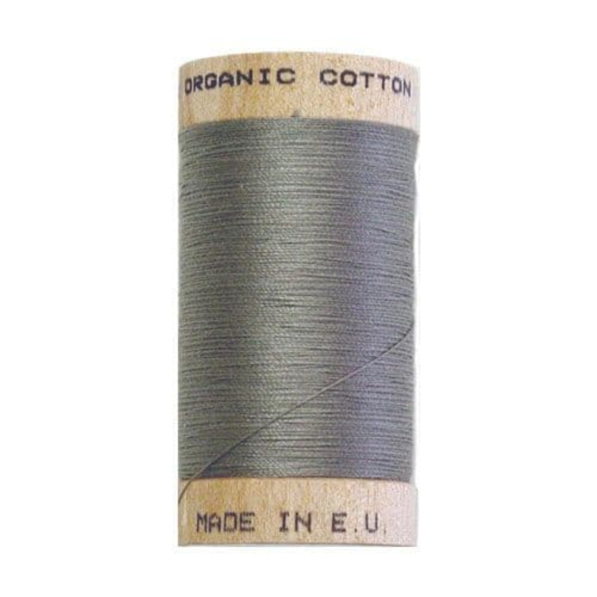 Spool of organic cotton thread in grey