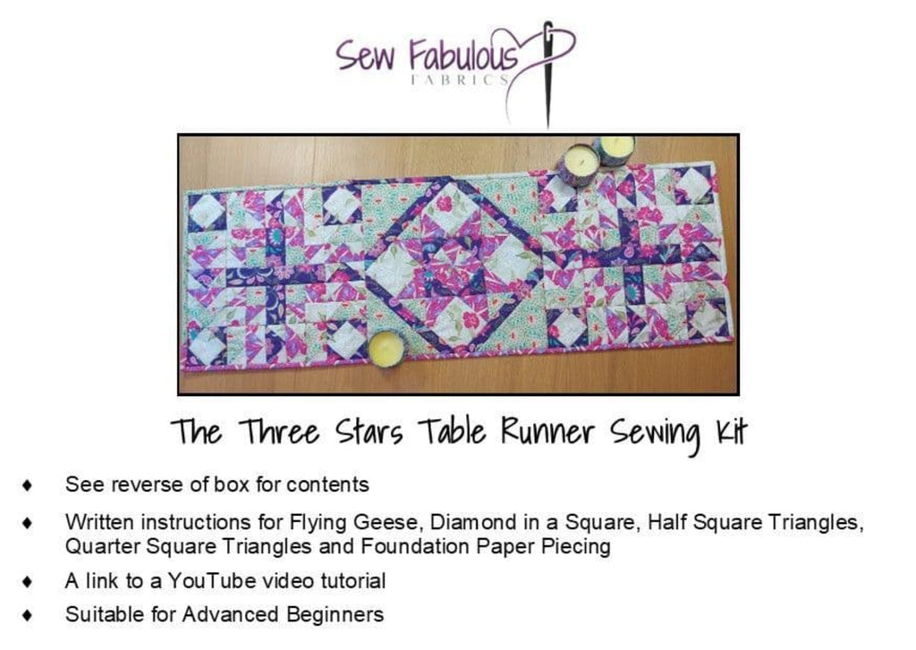 Sew Fabulous Fabrics table runner sewing kit with quilted design 