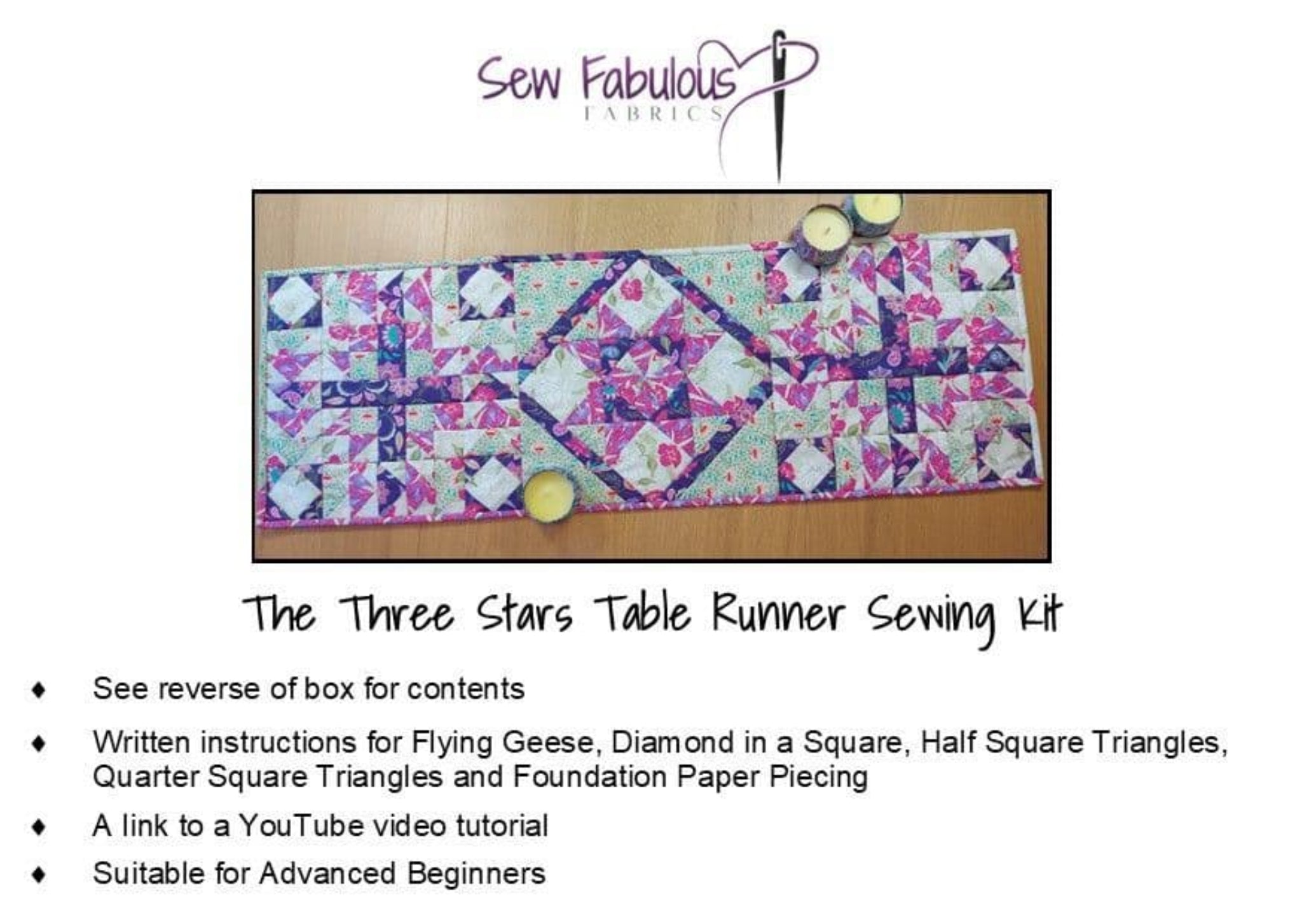 Sew Fabulous Fabrics table runner sewing kit with quilted design 